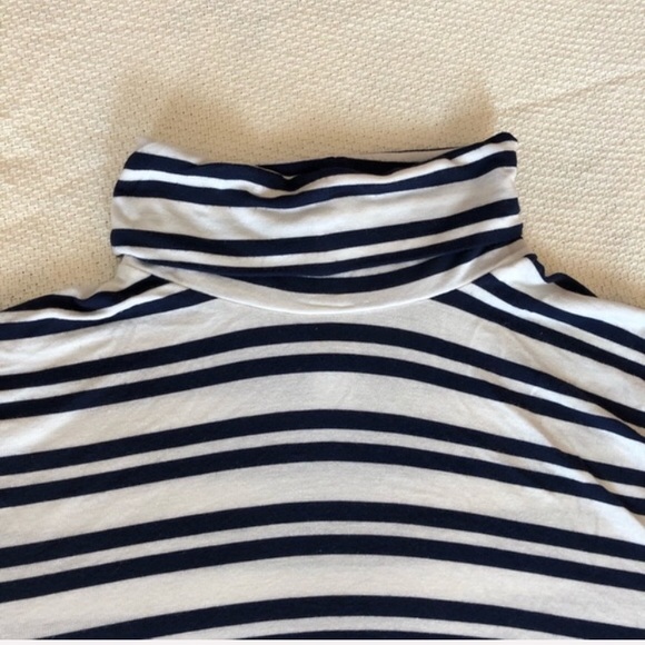 Navy Blue & White Striped Turtle Neck Long Sleeve - Picture 3 of 8